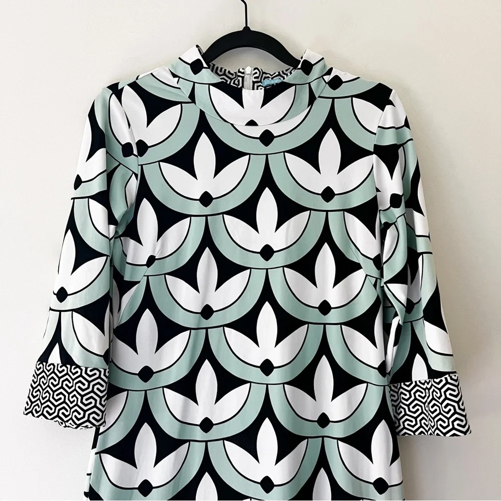 j. mclaughlin | mint floral geometric long sleeve catalina sheath dress small